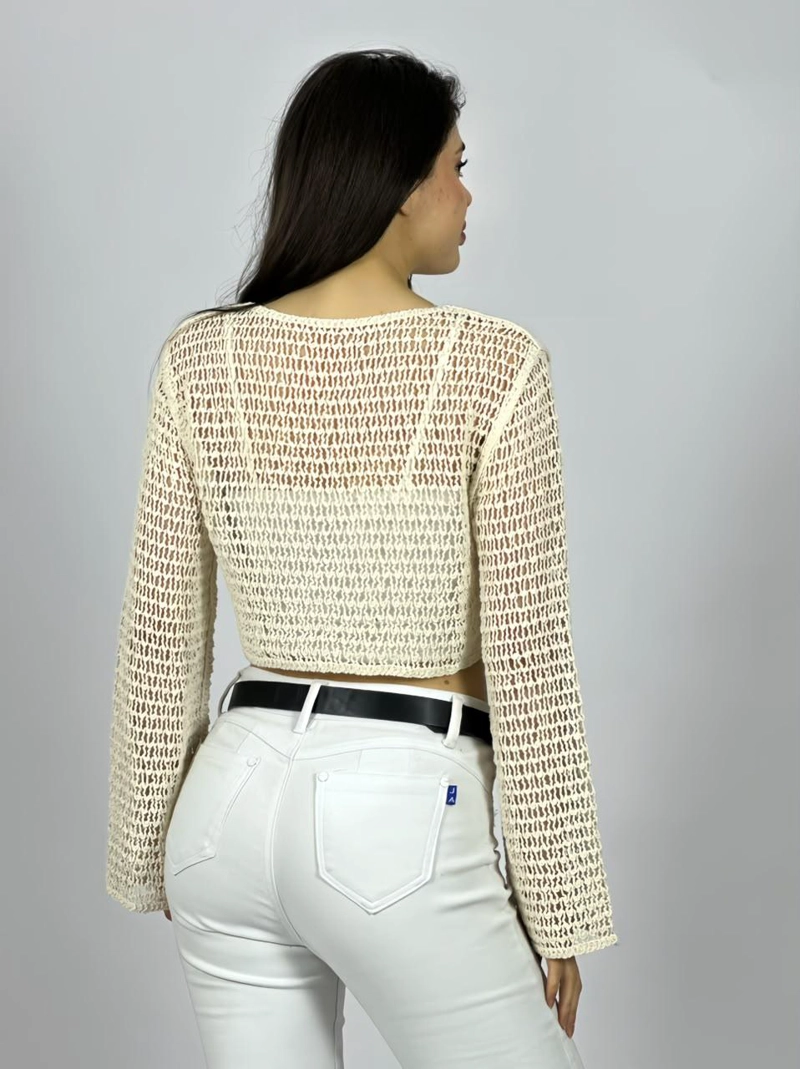 SWEATER TEJIDO DE HILO TIPO CROP TOP BEIGE - 3