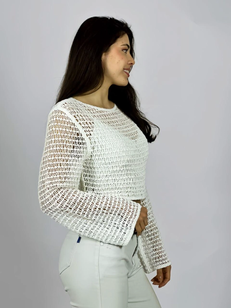 SWEATER TEJIDO DE HILO TIPO CROP TOP BEIGE - 3