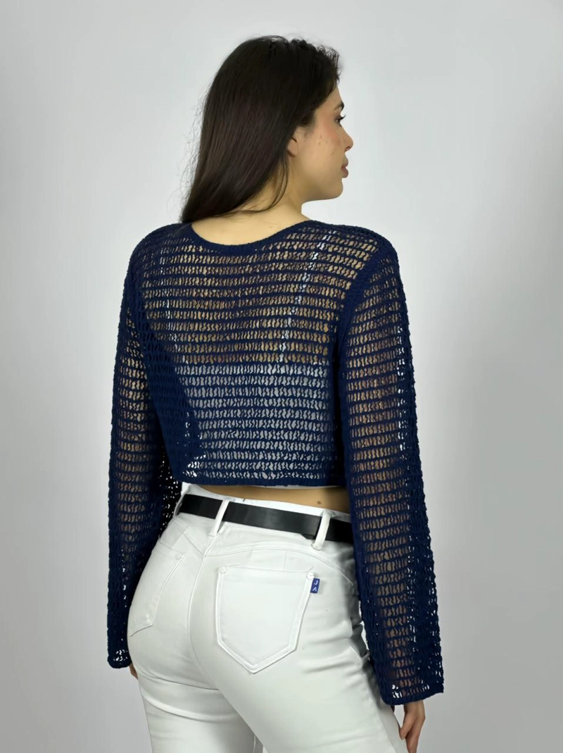 SWEATER TEJIDO DE HILO TIPO CROP TOP BEIGE - 3