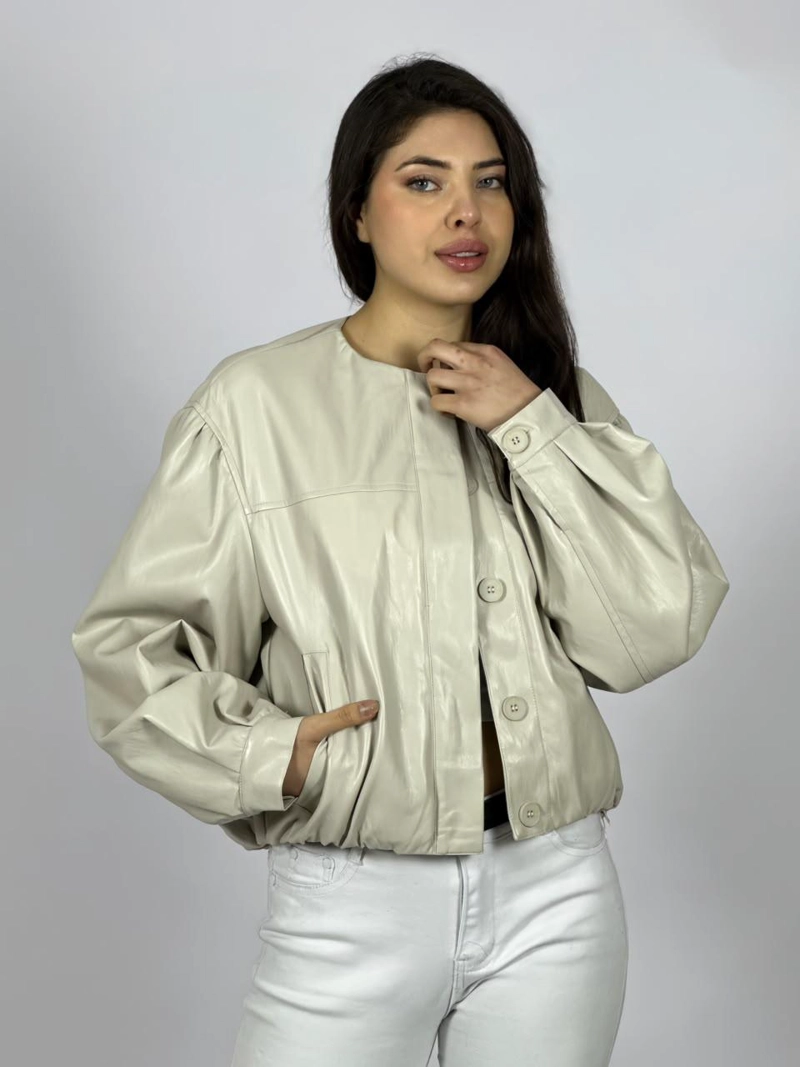 CHAQUETA BOMBER ECO CUERO NEGRO - 1