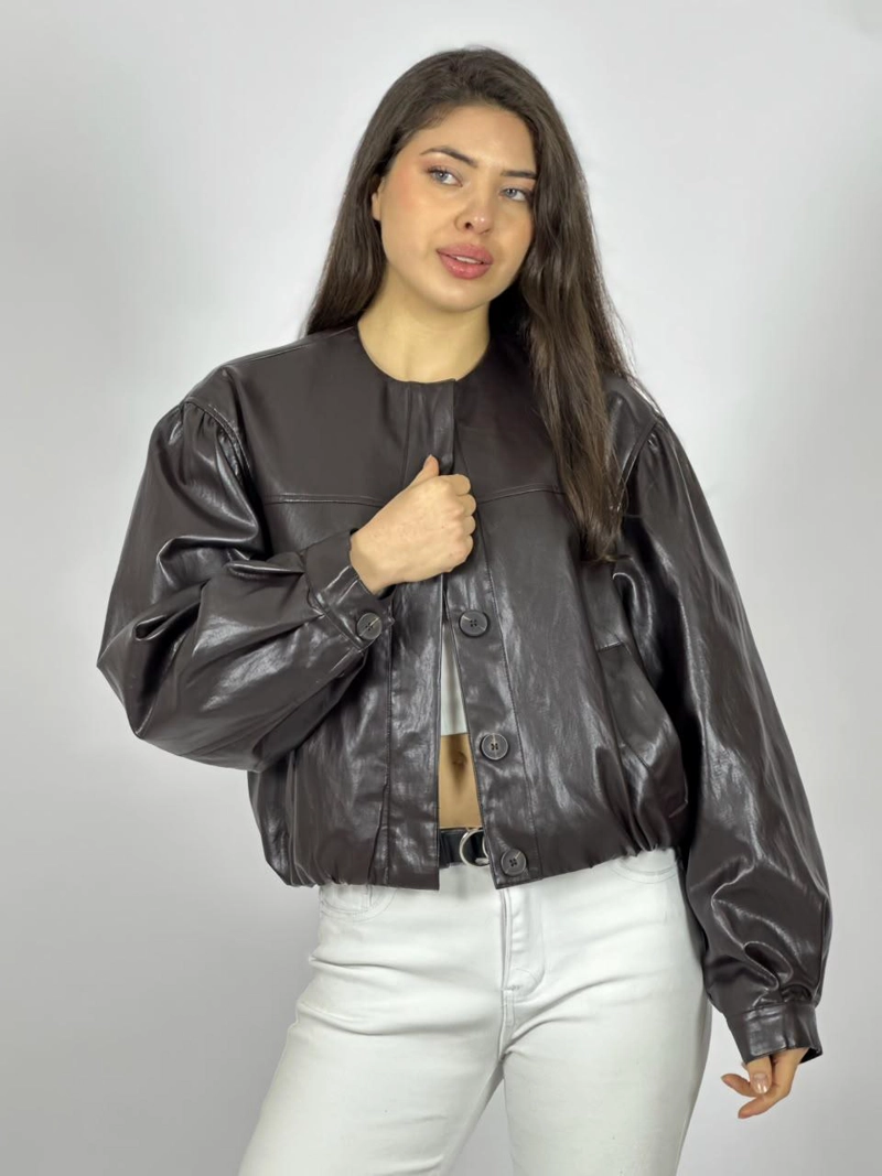 CHAQUETA BOMBER ECO CUERO NEGRO - 2