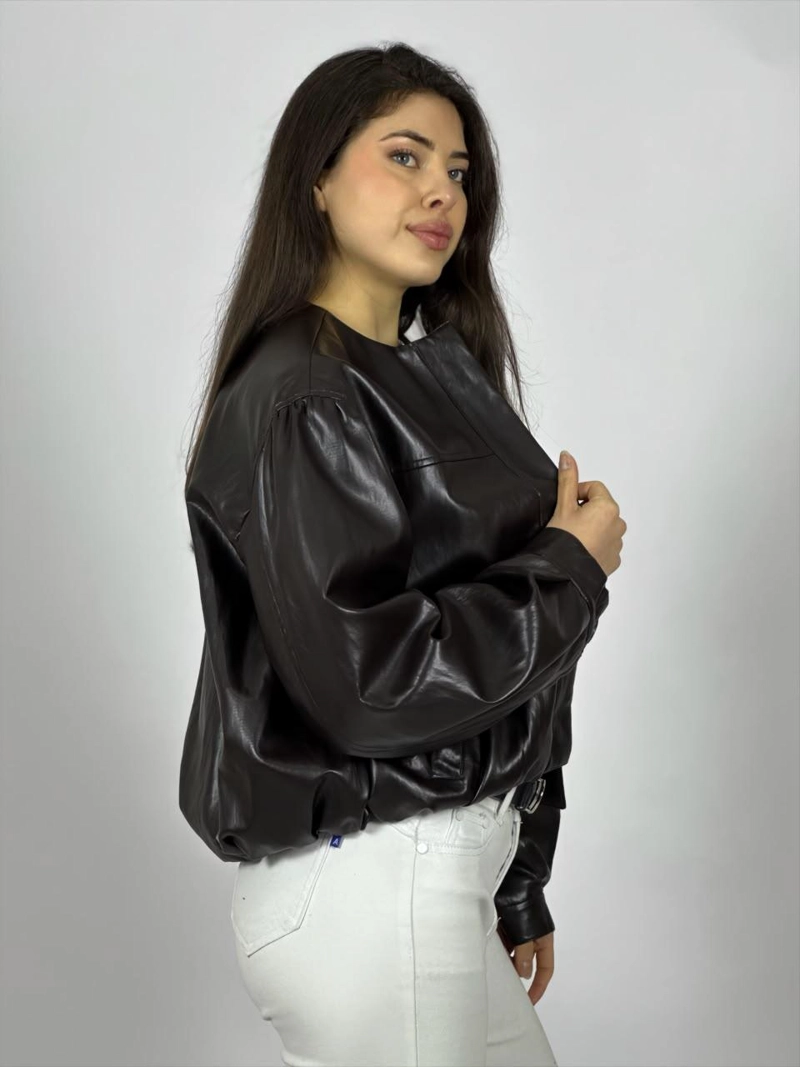 CHAQUETA BOMBER ECO CUERO NEGRO - 3