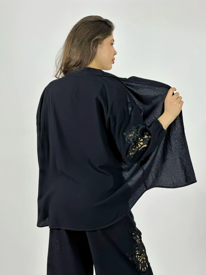 BLUSA LINO ENCAJE EN MANGAS BEIGE - 3