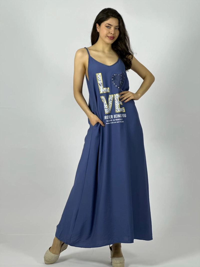 VESTIDO LARGO CREPE  SIN MANGAS ESTAMPADO LOVE BEIGE - 1