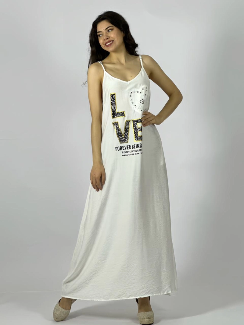 VESTIDO LARGO CREPE  SIN MANGAS ESTAMPADO LOVE BEIGE - 2