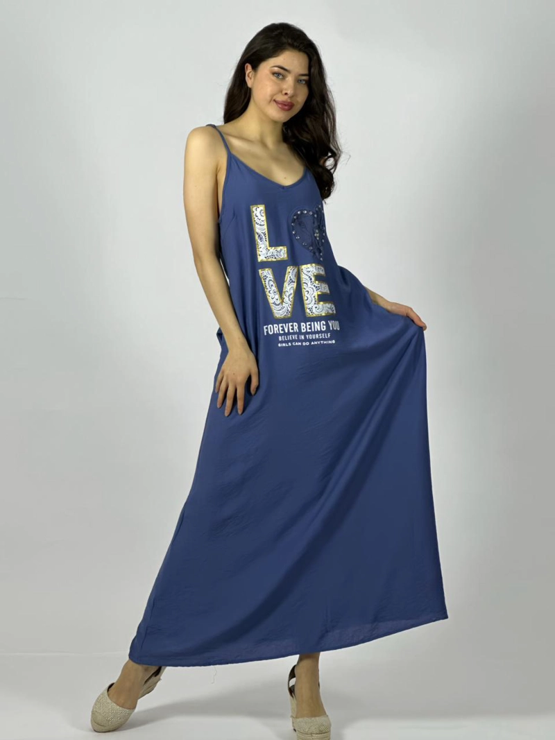 VESTIDO LARGO CREPE  SIN MANGAS ESTAMPADO LOVE BEIGE - 2