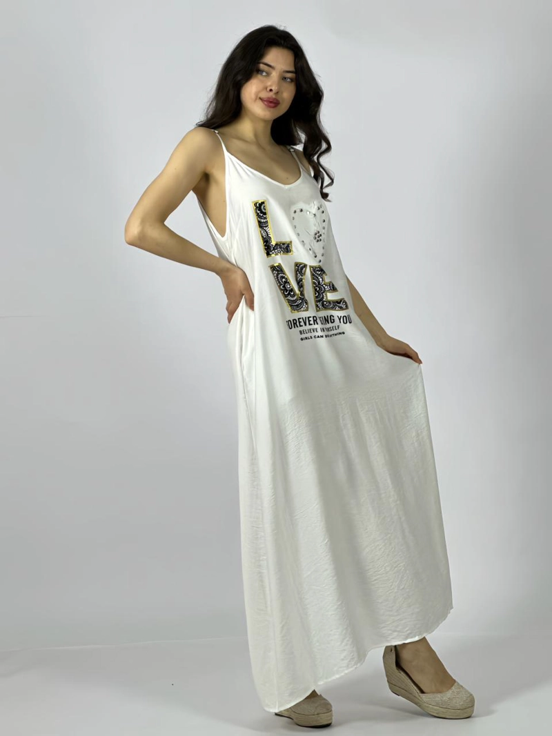 VESTIDO LARGO CREPE  SIN MANGAS ESTAMPADO LOVE BEIGE - 3