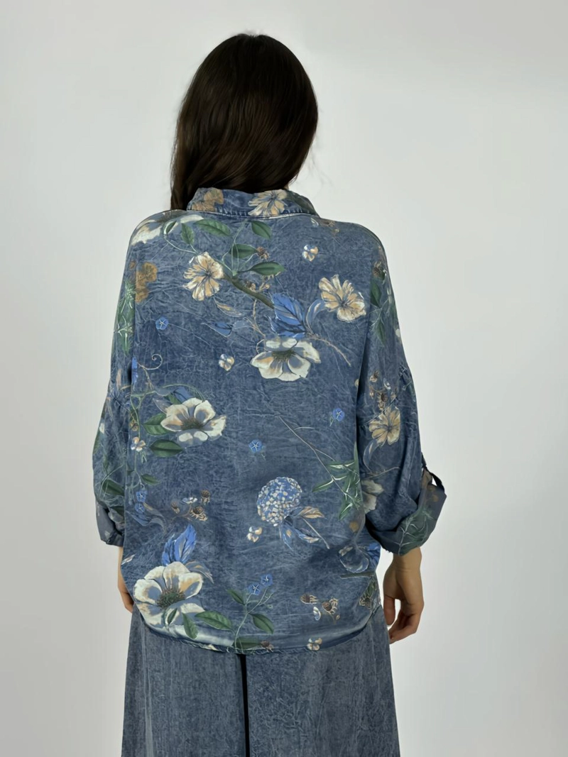 BLUSA DE MEZCLILLA FLOREADA AMARRADA CELESTE - 3