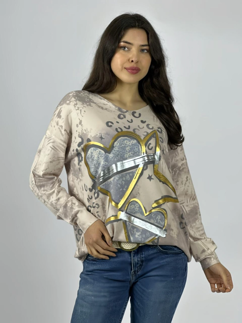 SWEATER SPANDEX CORAZONES Y ESTRELLA BEIGE - 3