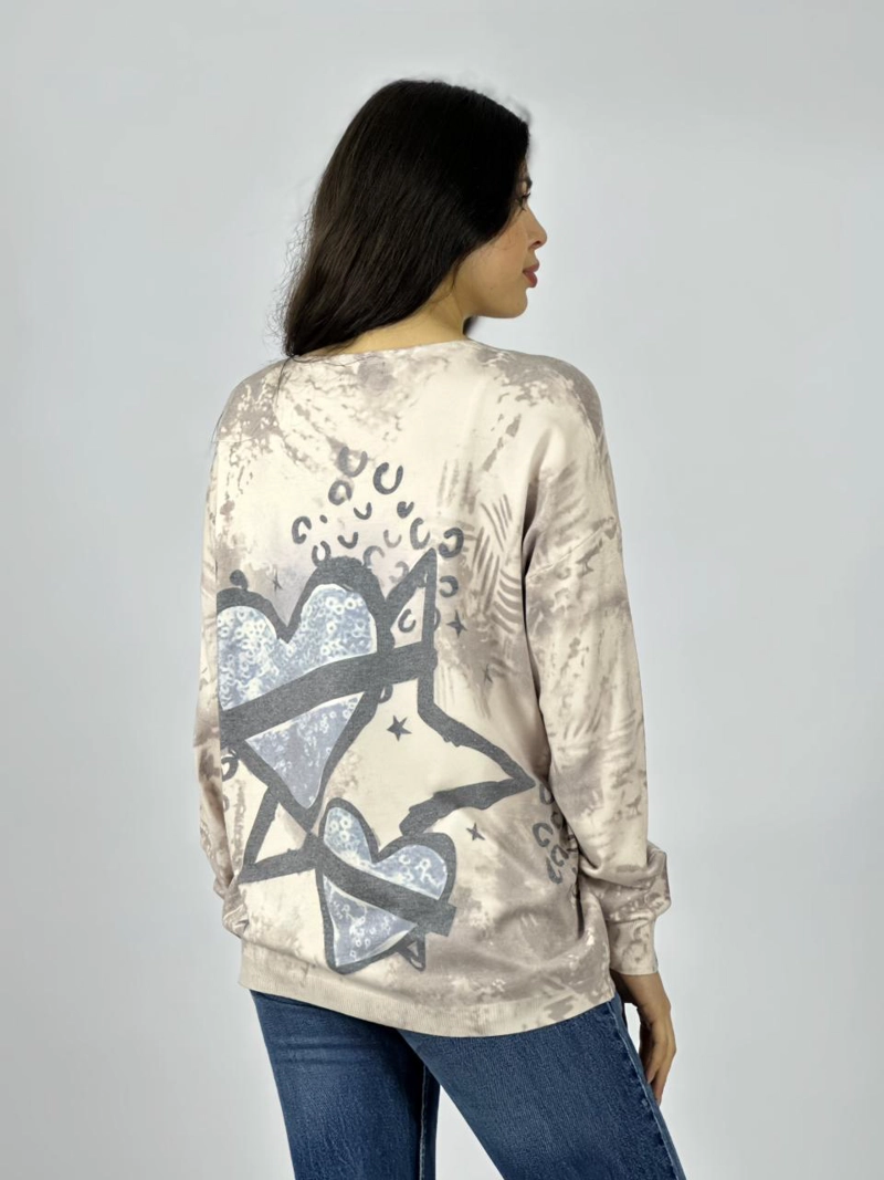 SWEATER SPANDEX CORAZONES Y ESTRELLA BEIGE - 4