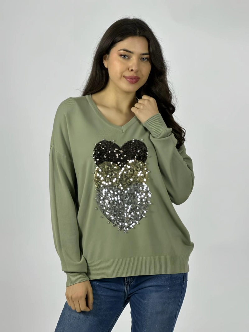 SWEATER SPANDEX TRIPLE CORAZON BRILLANTES VERDE - 1