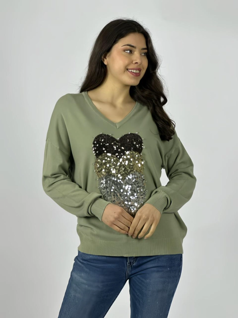 SWEATER SPANDEX TRIPLE CORAZON BRILLANTES VERDE - 2