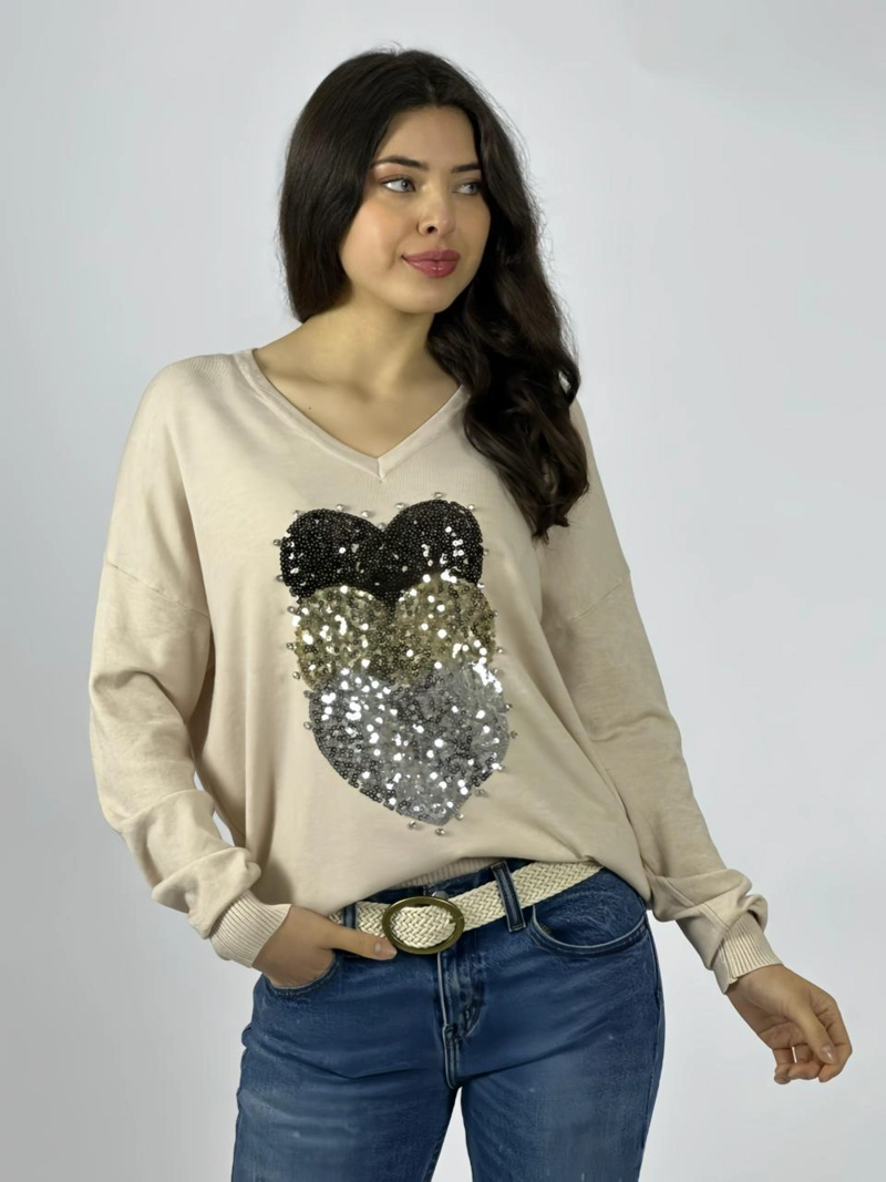SWEATER SPANDEX TRIPLE CORAZON BRILLANTES VERDE - 2