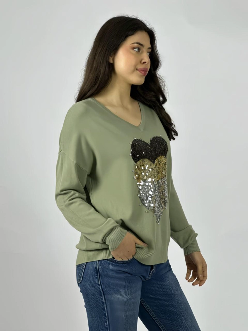 SWEATER SPANDEX TRIPLE CORAZON BRILLANTES VERDE - 3