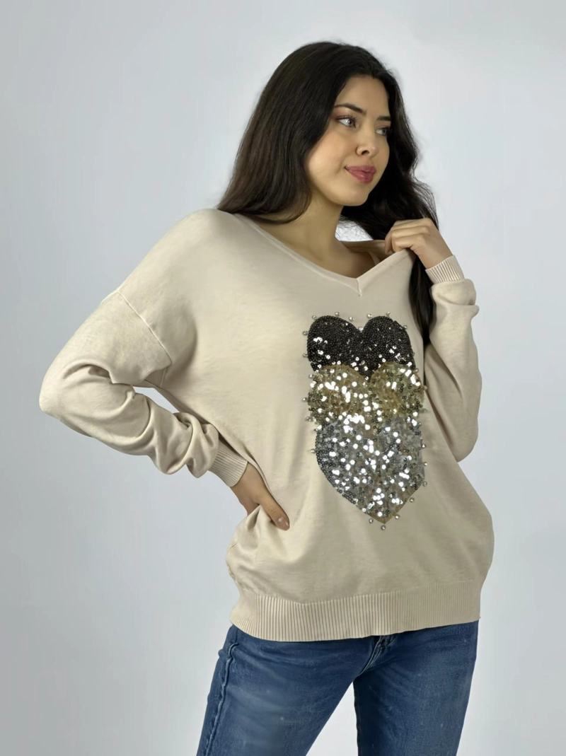 SWEATER SPANDEX TRIPLE CORAZON BRILLANTES VERDE - 3