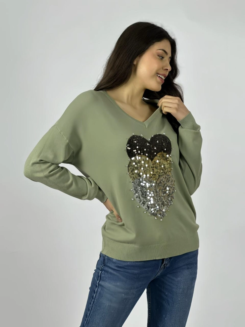 SWEATER SPANDEX TRIPLE CORAZON BRILLANTES VERDE - 4