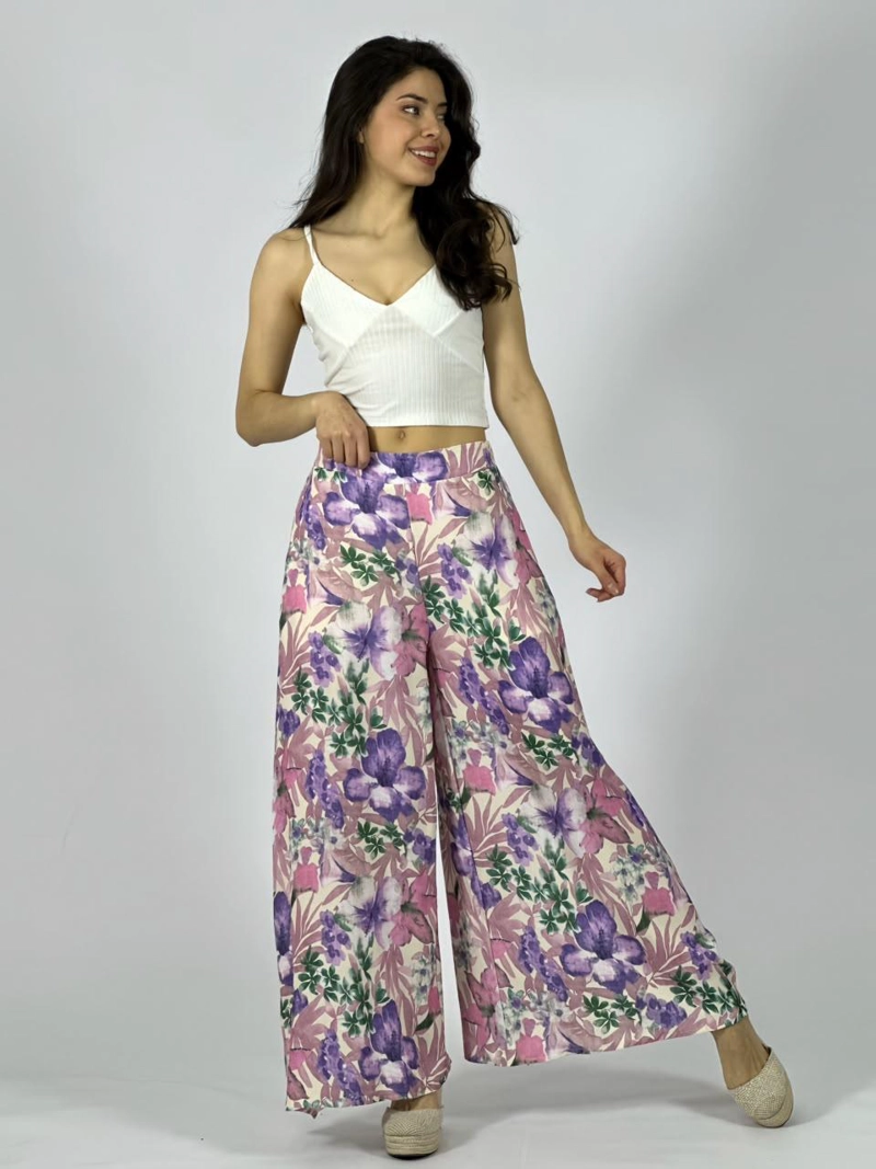 PALAZZO CREPE FLOREADO LILA - 2