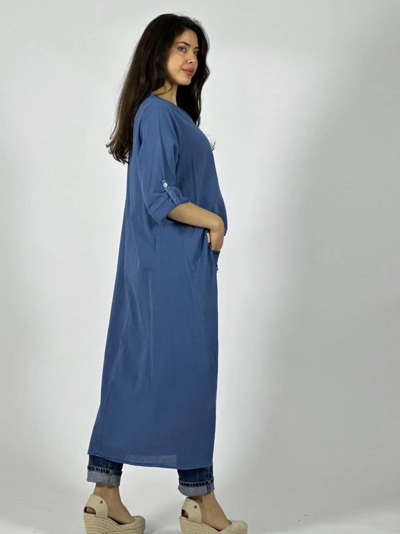 BLUSA LINO CON COLA CORAZON BRILLANTE AZUL - 3