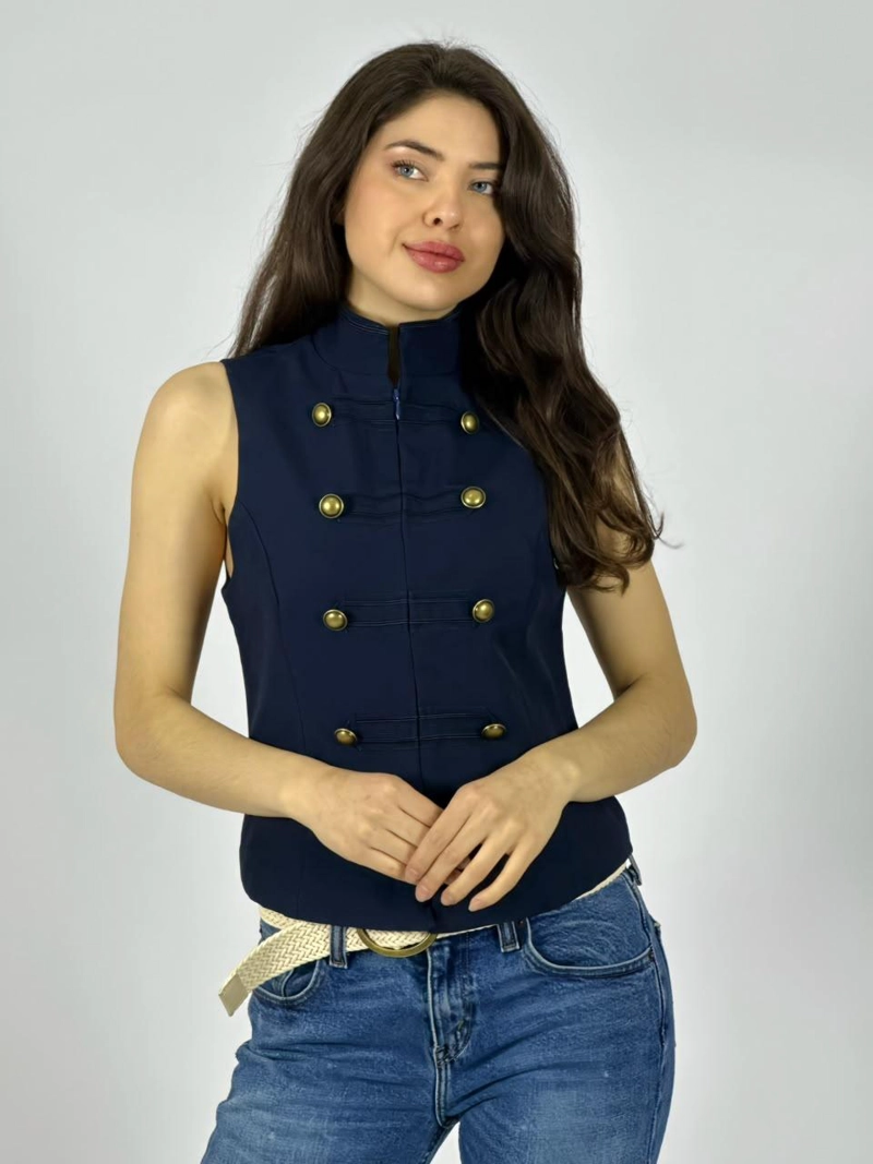 CHAQUETA ESTILO NAPOLEON SIN MANGAS NEGRO - 1