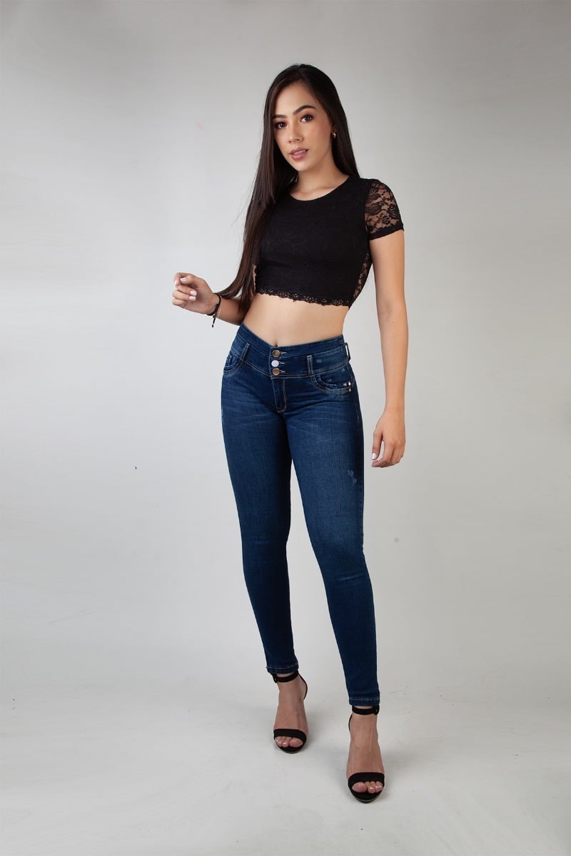JEANS DAMA AZUL LEVANTA COLA TRES BOTONES SHADDAY 3350 - 1