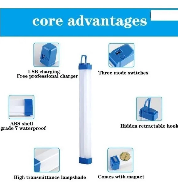 LAMPARA DE EMERGENCIA RECARGABLE AMPOLLETA LUZ LED 52CM USB - 2