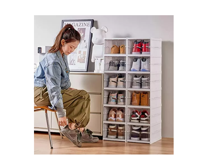 6 CAJAS DE ZAPATOS DE UNA PIEZA ORGANIZADOR DE CALZADO PLEGABLE RESISTENTE - 5