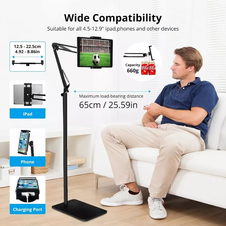 SOPORTE TABLET PEDESTAL FLEXIBLE SUELO 360°. - 3