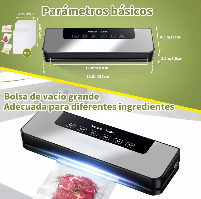 MAQUINA SELLADORA AL VACIO SELLAR ALIMENTOS + 50 BOLSAS VIDA - 2
