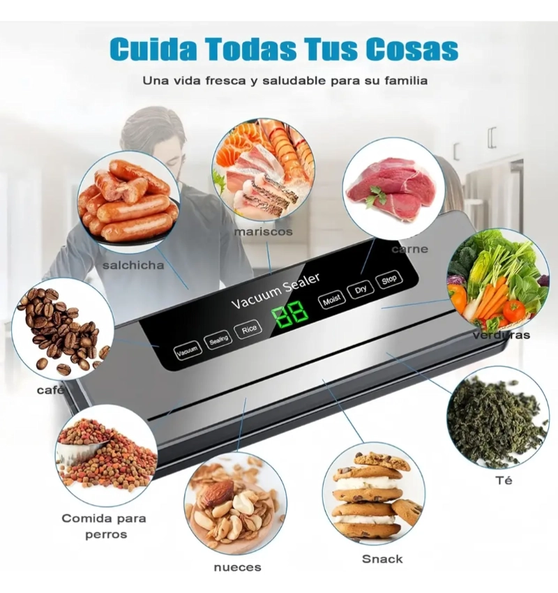 MAQUINA SELLADORA AL VACIO SELLAR ALIMENTOS + 50 BOLSAS VIDA - 4