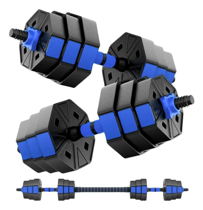 SET DE MANCUERNAS 30KG AJUSTABLE PVC COLOR AZUL 2 EN 1 GYM - 3