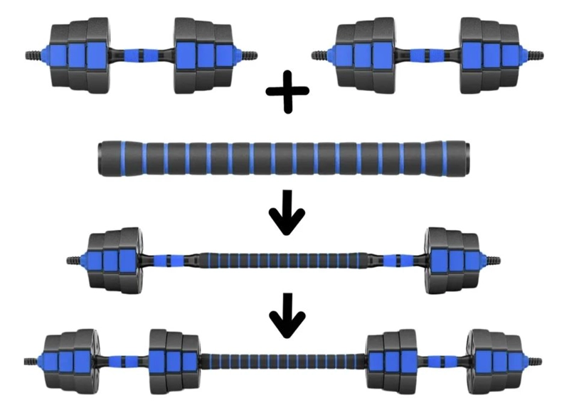 SET DE MANCUERNAS 30KG AJUSTABLE PVC COLOR AZUL 2 EN 1 GYM - 4