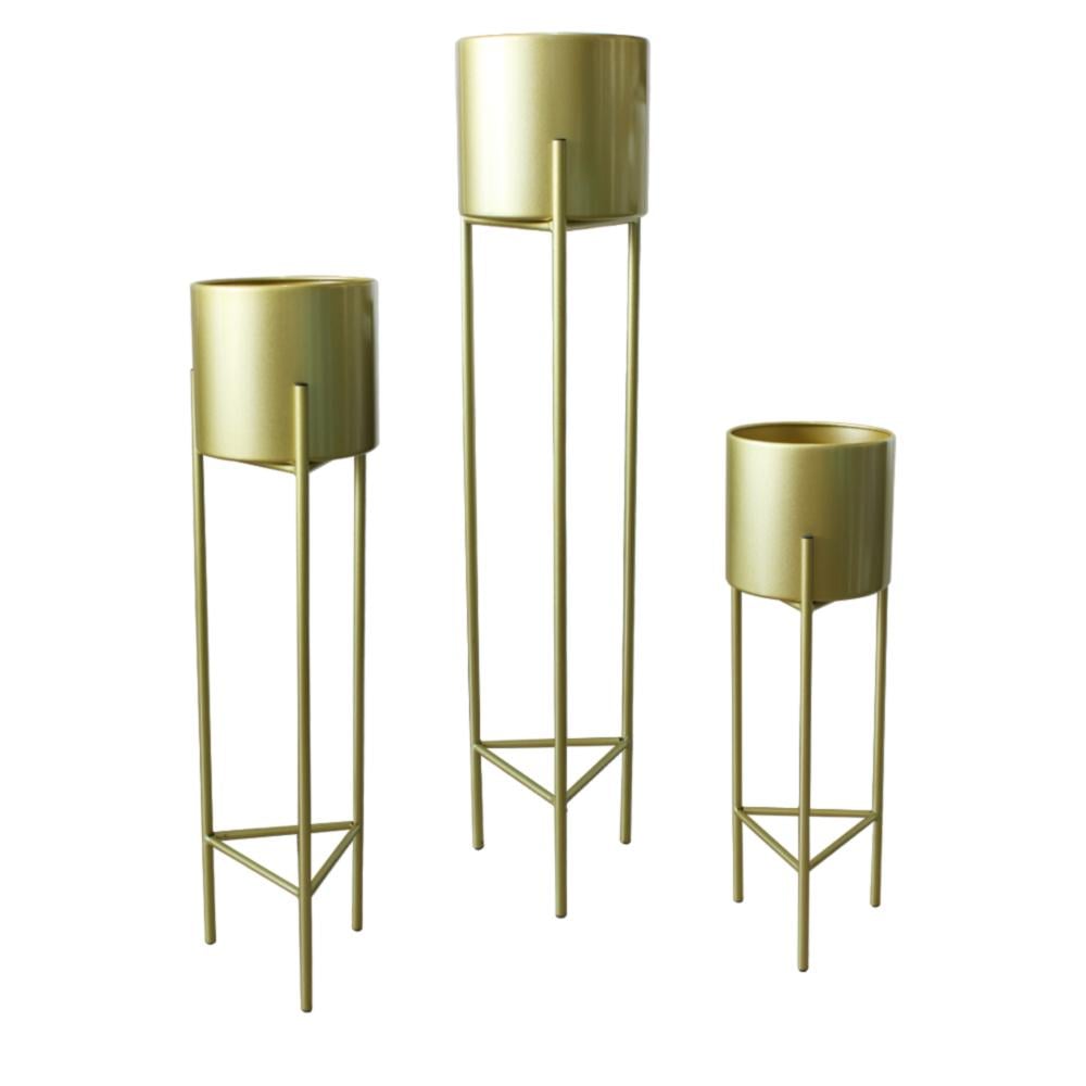 MACETERO MACETAS PEDESTAL DORADO SET DE 3 PIEZAS - 1