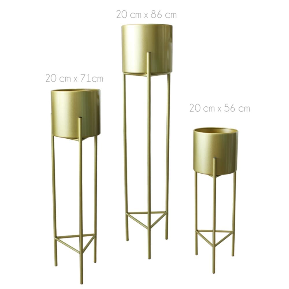 MACETERO MACETAS PEDESTAL DORADO SET DE 3 PIEZAS - 4