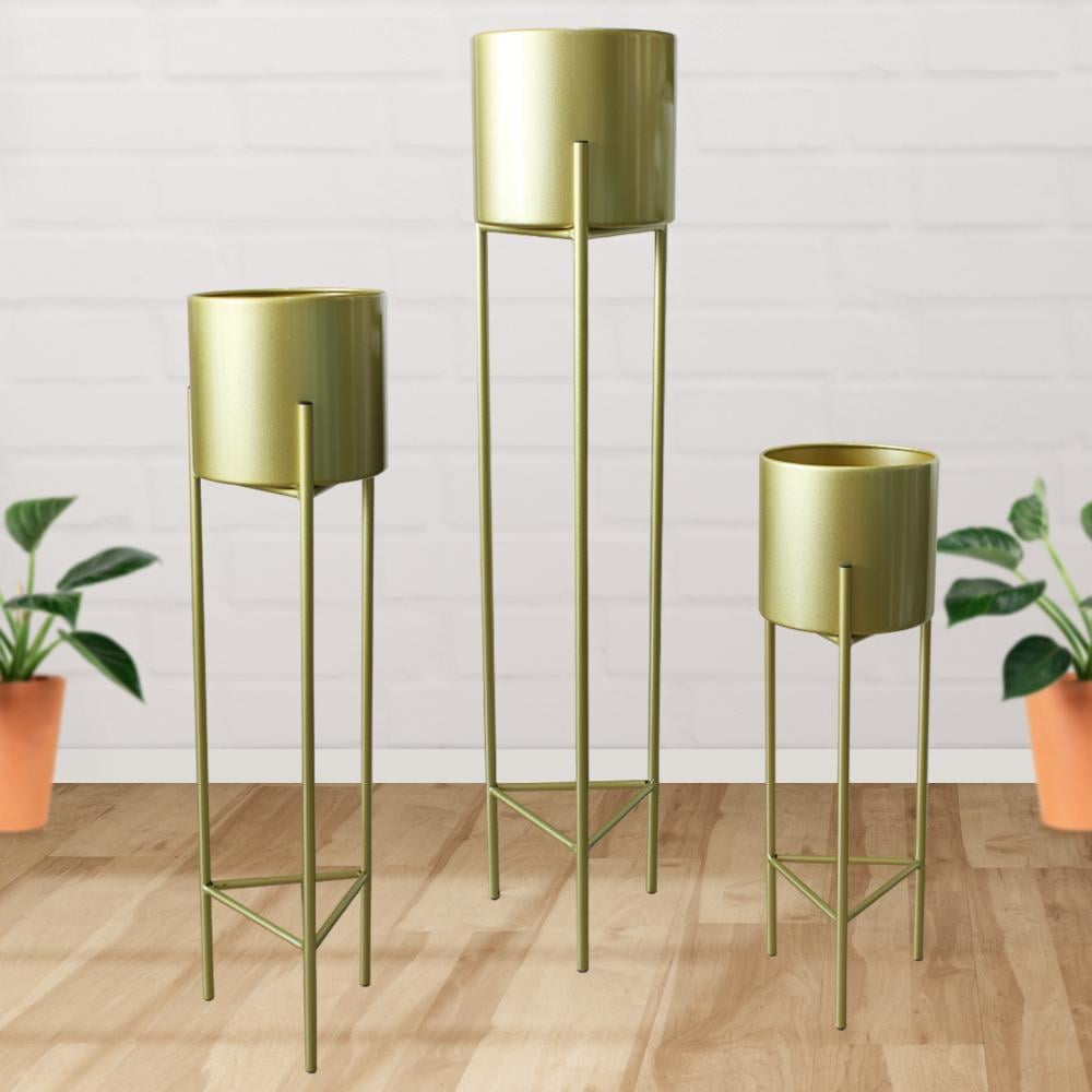 MACETERO MACETAS PEDESTAL DORADO SET DE 3 PIEZAS - 6