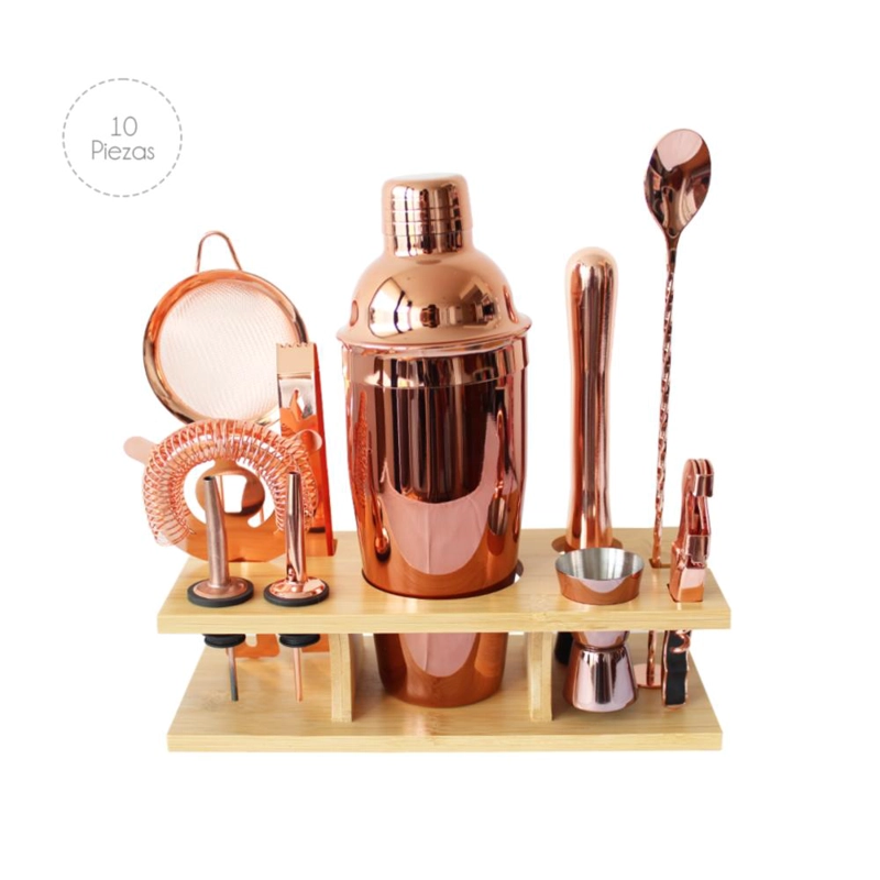 SET DE BAR BARTENDER O SET BARMAN DE 10 PIEZAS COBRE - 1