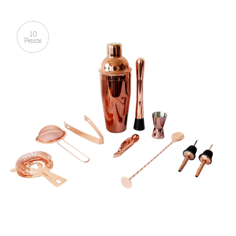 SET DE BAR BARTENDER O SET BARMAN DE 10 PIEZAS COBRE - 2