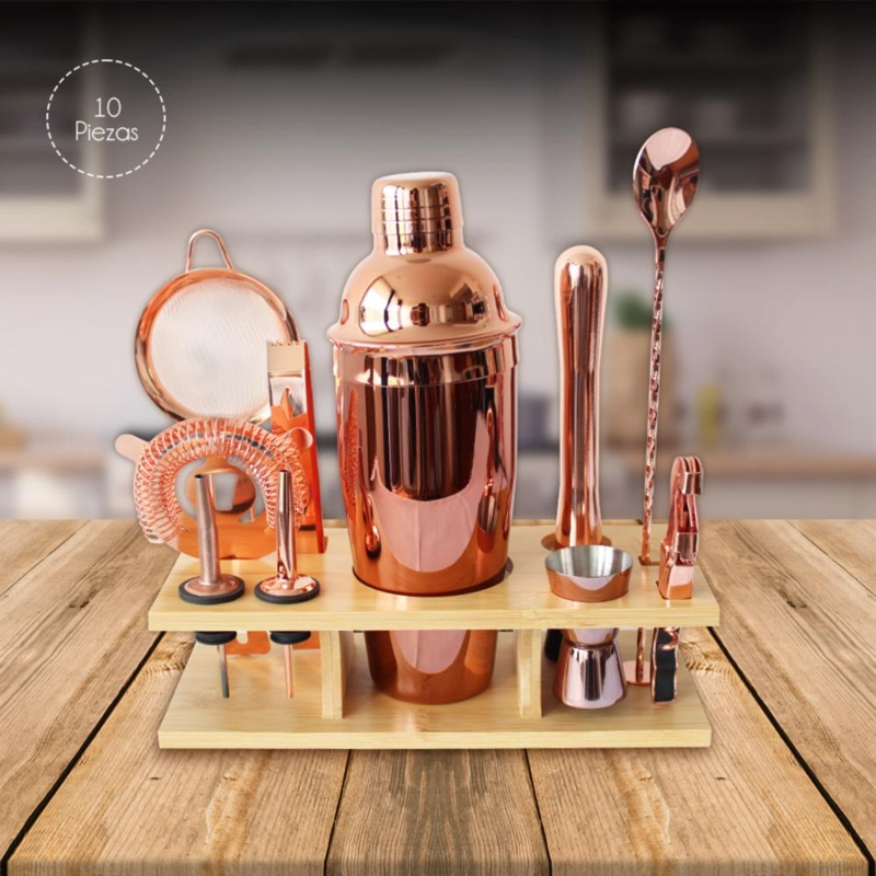 SET DE BAR BARTENDER O SET BARMAN DE 10 PIEZAS COBRE - 4