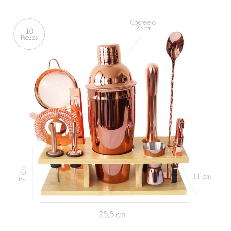 SET DE BAR BARTENDER O SET BARMAN DE 10 PIEZAS COBRE - 5