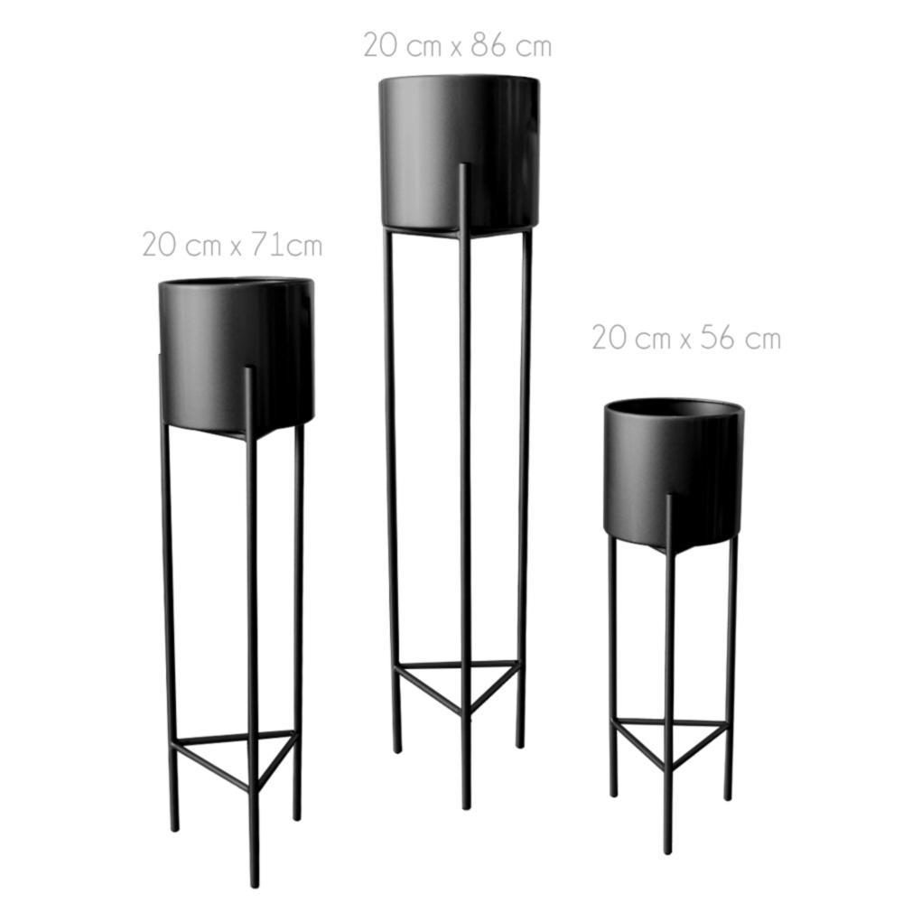 MACETERO MACETAS PEDESTAL NEGRO SET DE 3 PIEZAS - 5