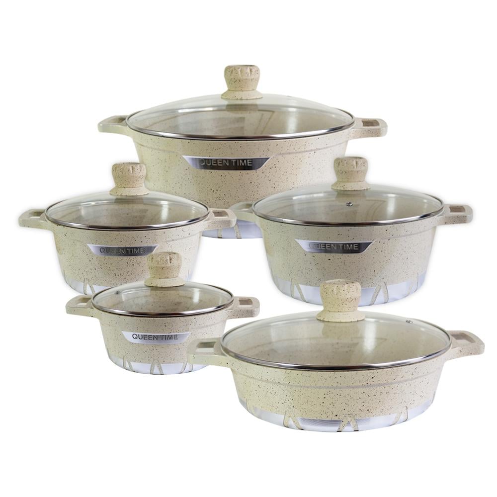 BATERÍA DE COCINA 10 PIEZAS ALTAS GRANITO ANTIADHERENTE - EN COLOR NEGRO - 1