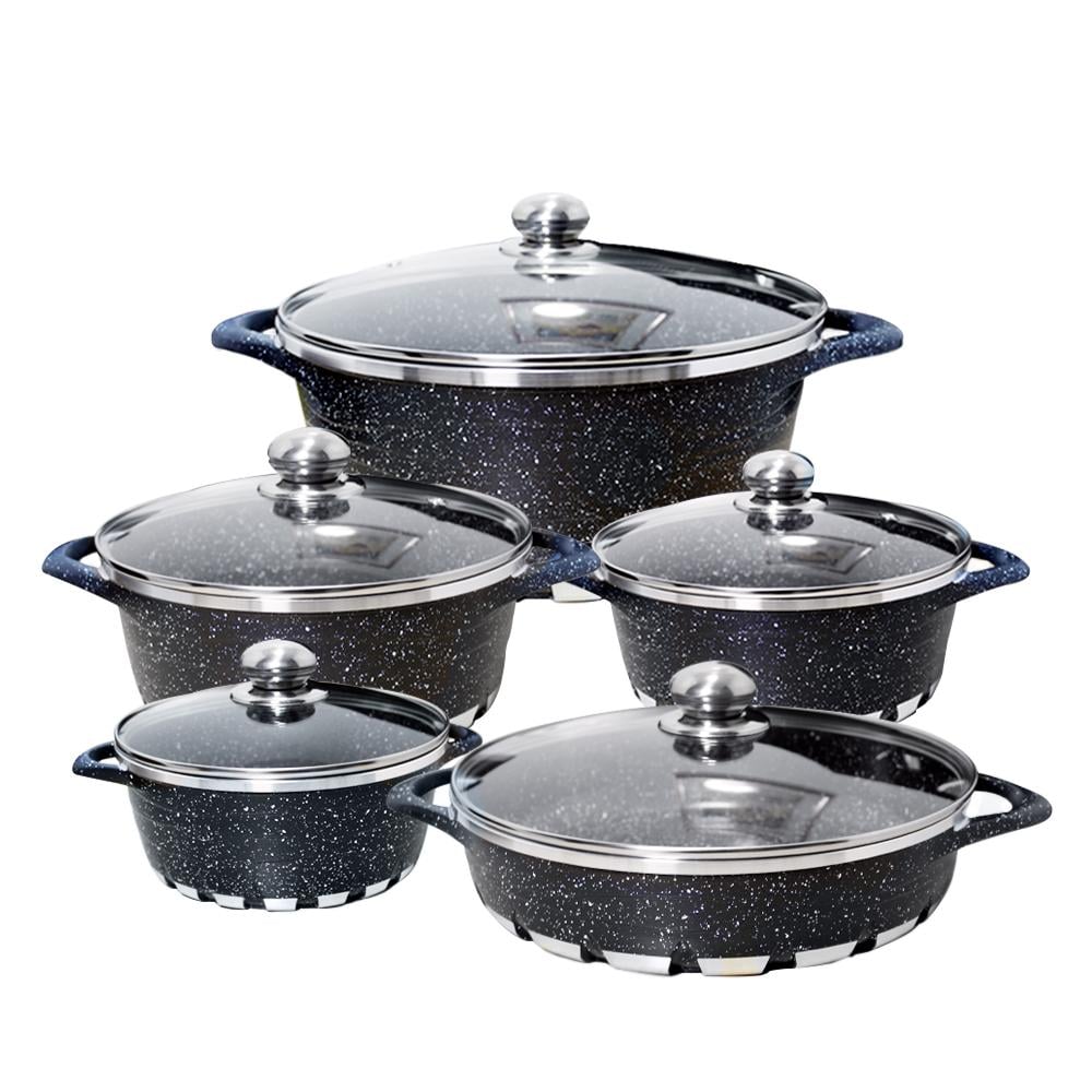 BATERIA DE COCINA 10 PIEZAS ALTAS GRANITO ANTIADHERENTE - EN COLOR NEGRO