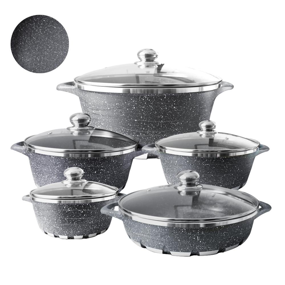 BATERÍA DE COCINA 10 PIEZAS ALTAS GRANITO ANTIADHERENTE - EN COLOR NEGRO - 2
