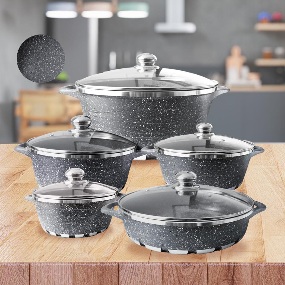 BATERÍA DE COCINA 10 PIEZAS ALTAS GRANITO ANTIADHERENTE - EN COLOR NEGRO - 3