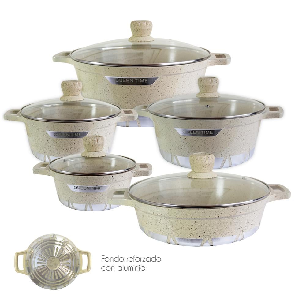 BATERÍA DE COCINA 10 PIEZAS ALTAS GRANITO ANTIADHERENTE - EN COLOR NEGRO - 5