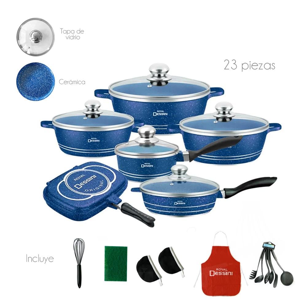 JUEGO DE OLLAS GRANITO BATERIA DE COCINA 23 PIEZAS AZUL - 2
