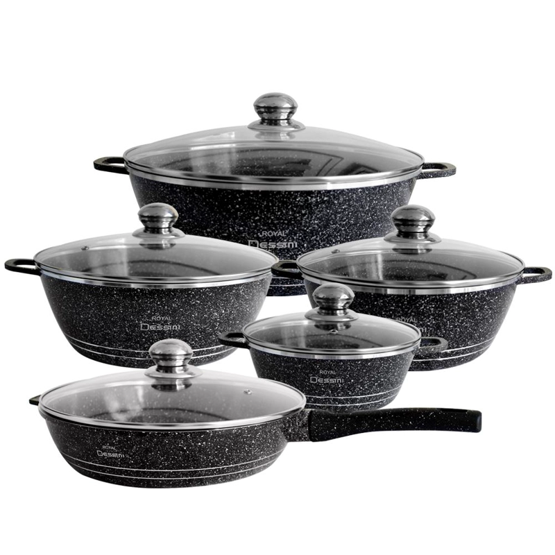 JUEGO DE OLLAS 12 PIEZAS GRANITO ROYAL DESSINE COLOR NEGRO - 1
