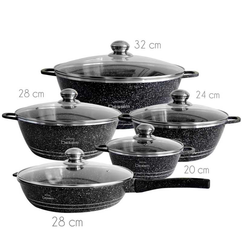 JUEGO DE OLLAS 12 PIEZAS GRANITO ROYAL DESSINE COLOR NEGRO - 7