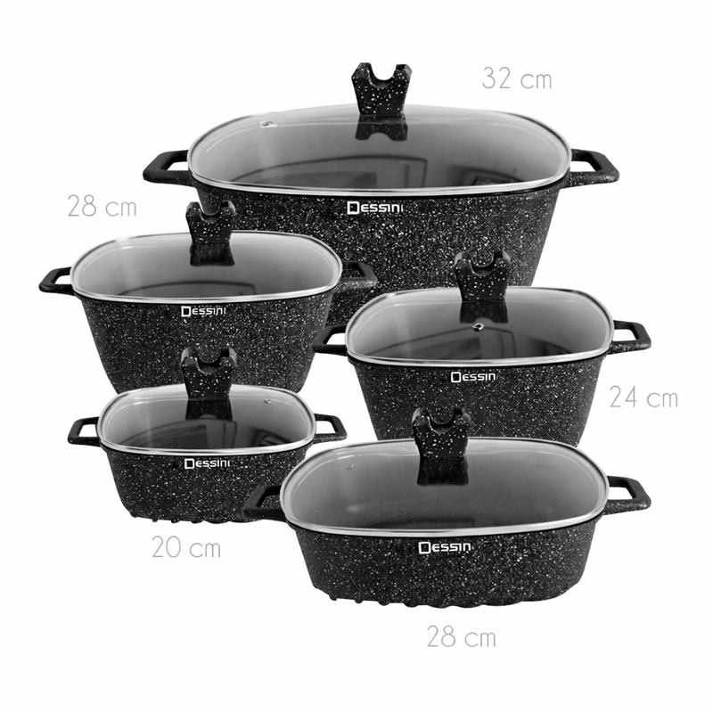JUEGO DE OLLAS GRANITO 10 PIEZAS ANTIADHERENTE PREMIUM  NEGR - 5