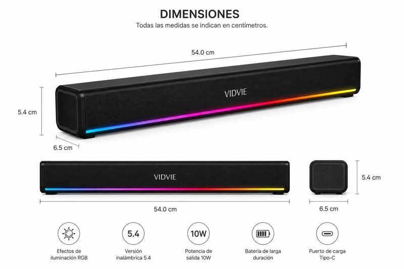 BARRA DE SONIDO BLUETOOTH RGB SPEAKER GAMER USB TIPO C 10W - 2