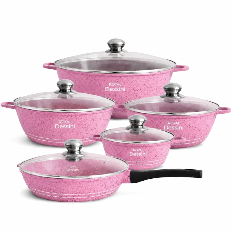 JUEGO DE OLLAS 12 PIEZAS GRANITO ROYAL DESSINE COLOR ROSADO - 1